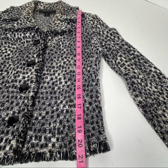ST. JOHN animal print black knit 4-button blazer with fringe detail - Picture 13 of 14